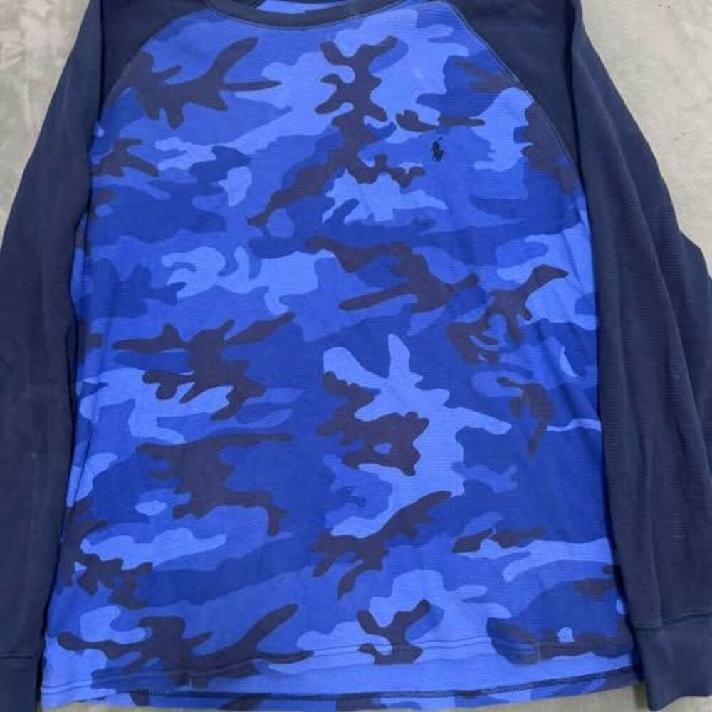 Polo Ralph Lauren Blue Camo Shirt XL Longsleeve Waffle Knit Thermal